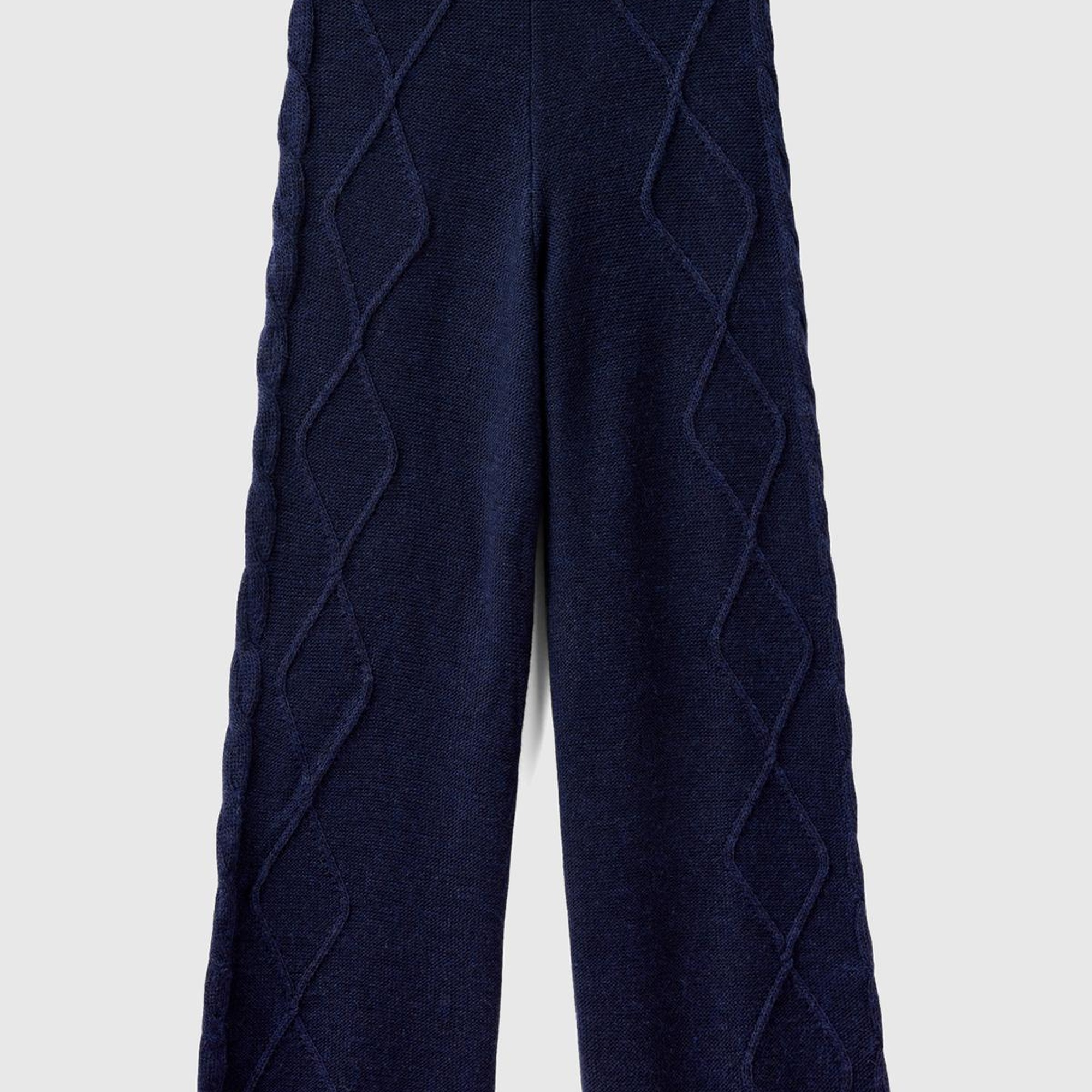 Kadın Lacivert Geniş Paça Triko Pantolon