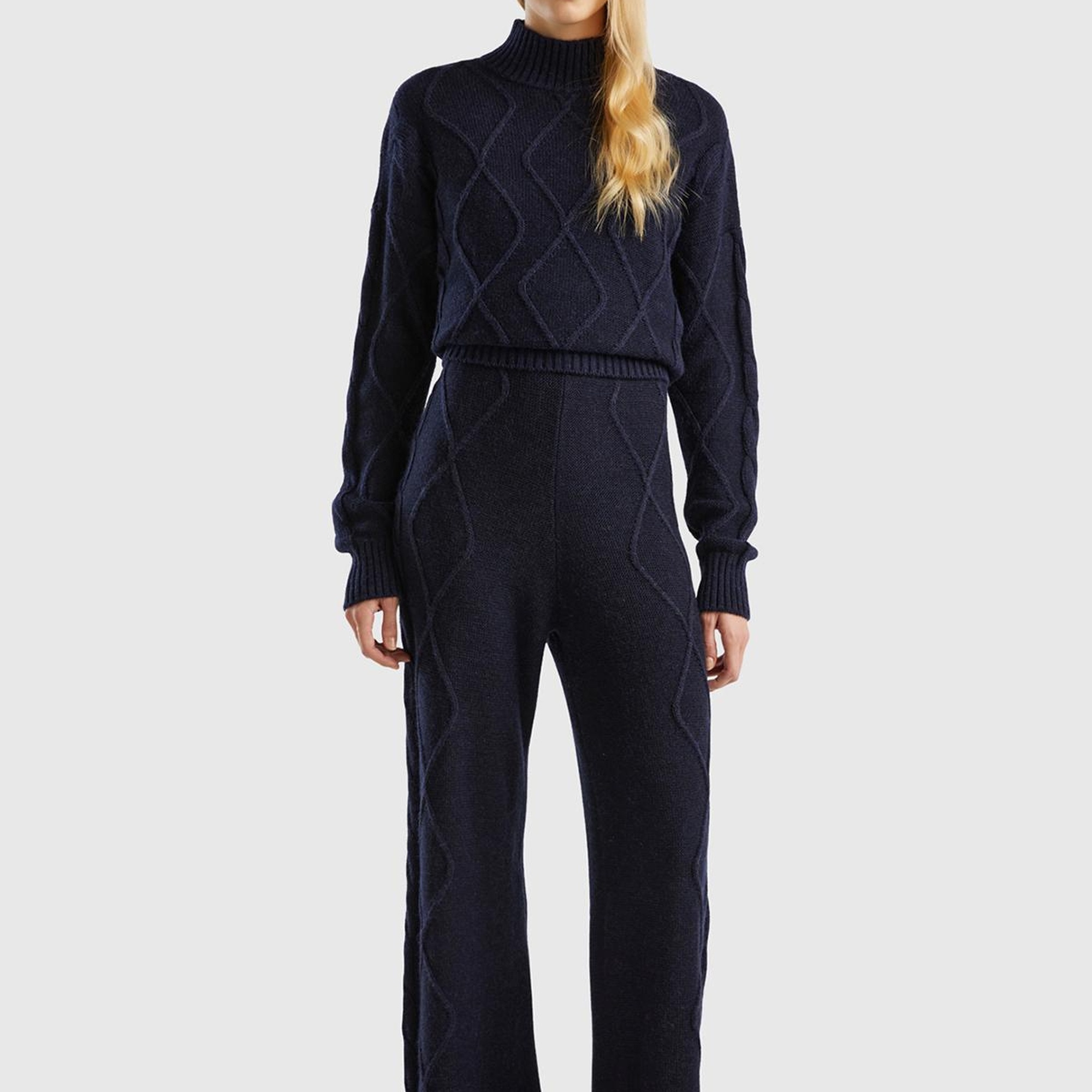 Kadın Lacivert Geniş Paça Triko Pantolon