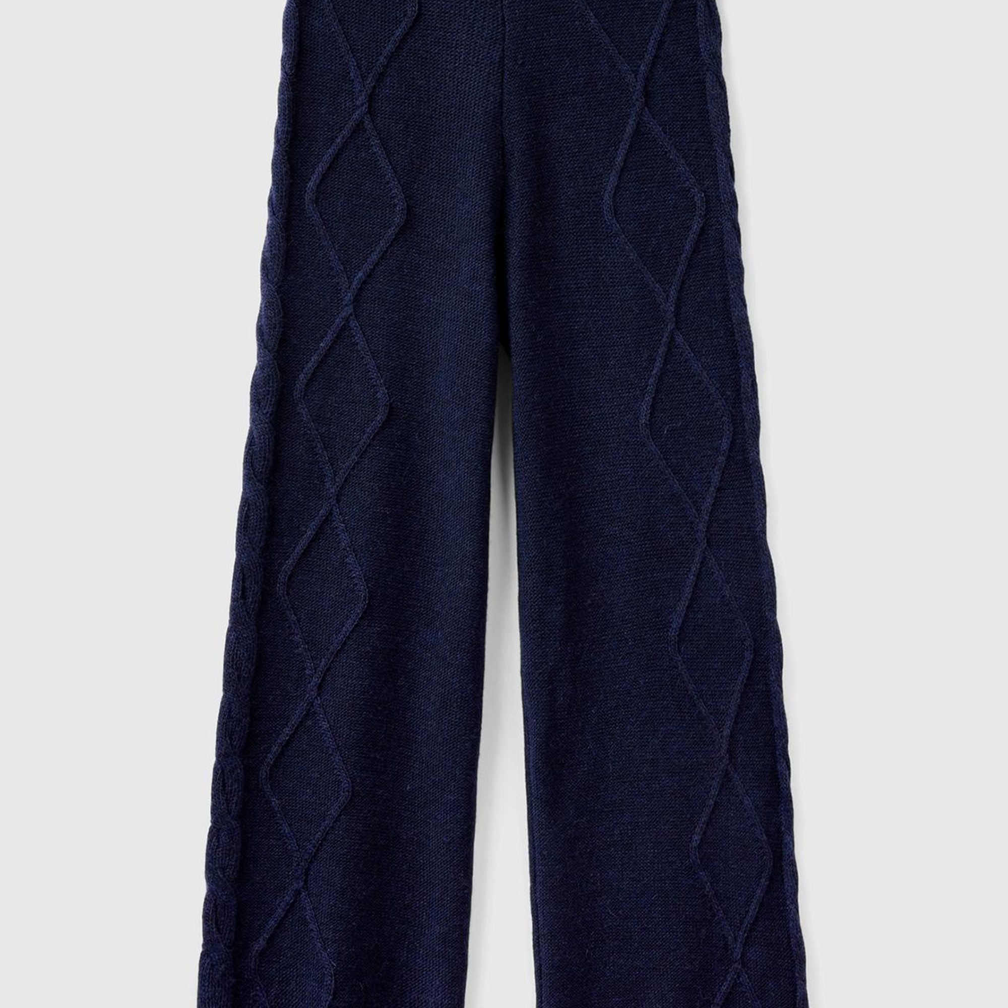 Kadın Lacivert Geniş Paça Triko Pantolon