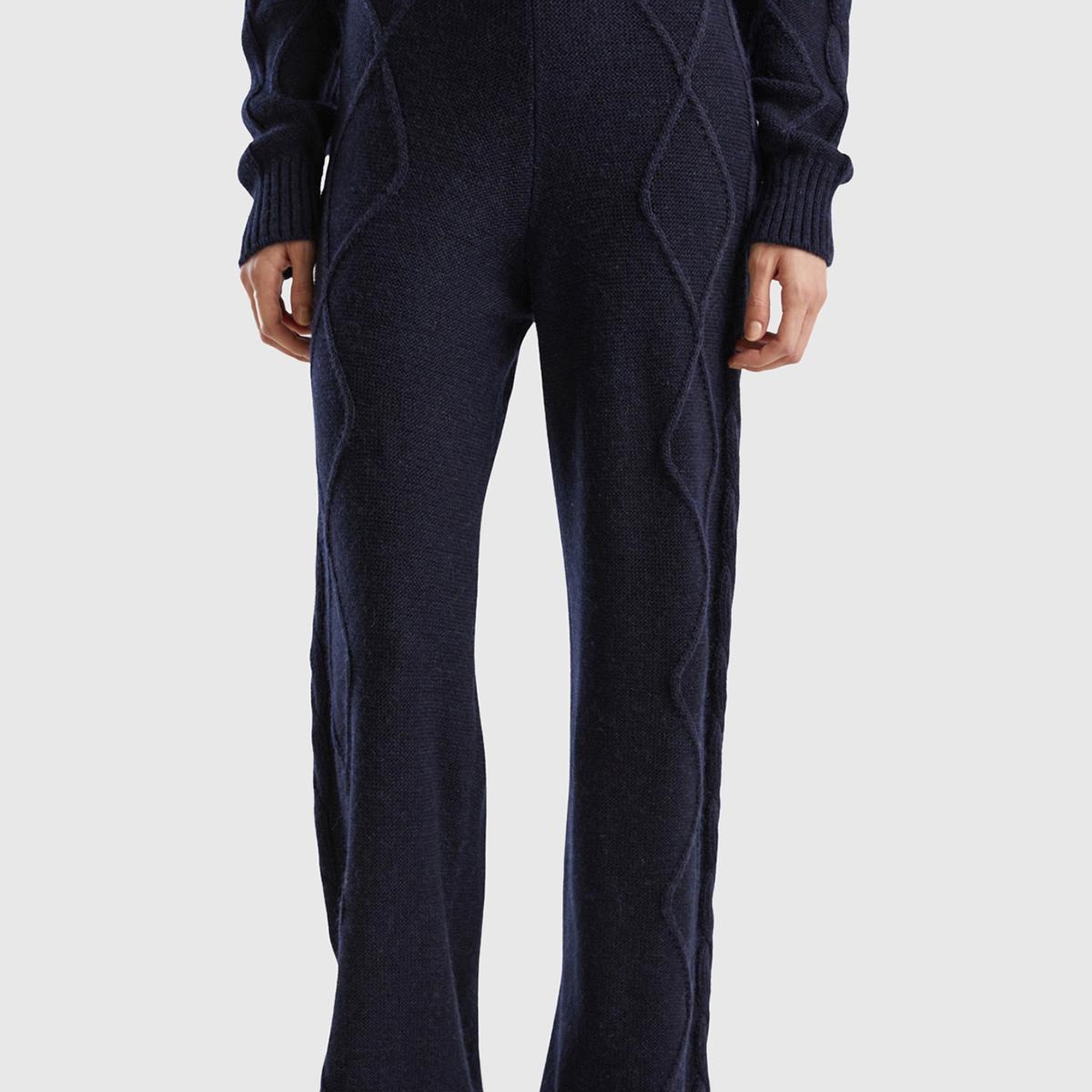 Kadın Lacivert Geniş Paça Triko Pantolon