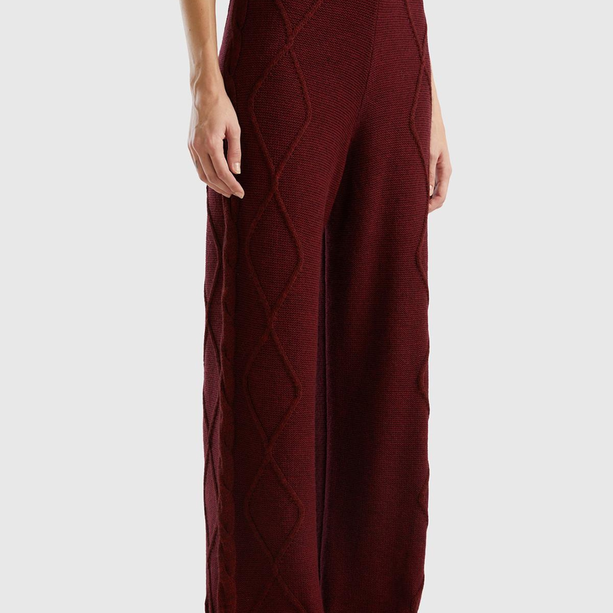 Kadın Bordo Geniş Paça Triko Pantolon