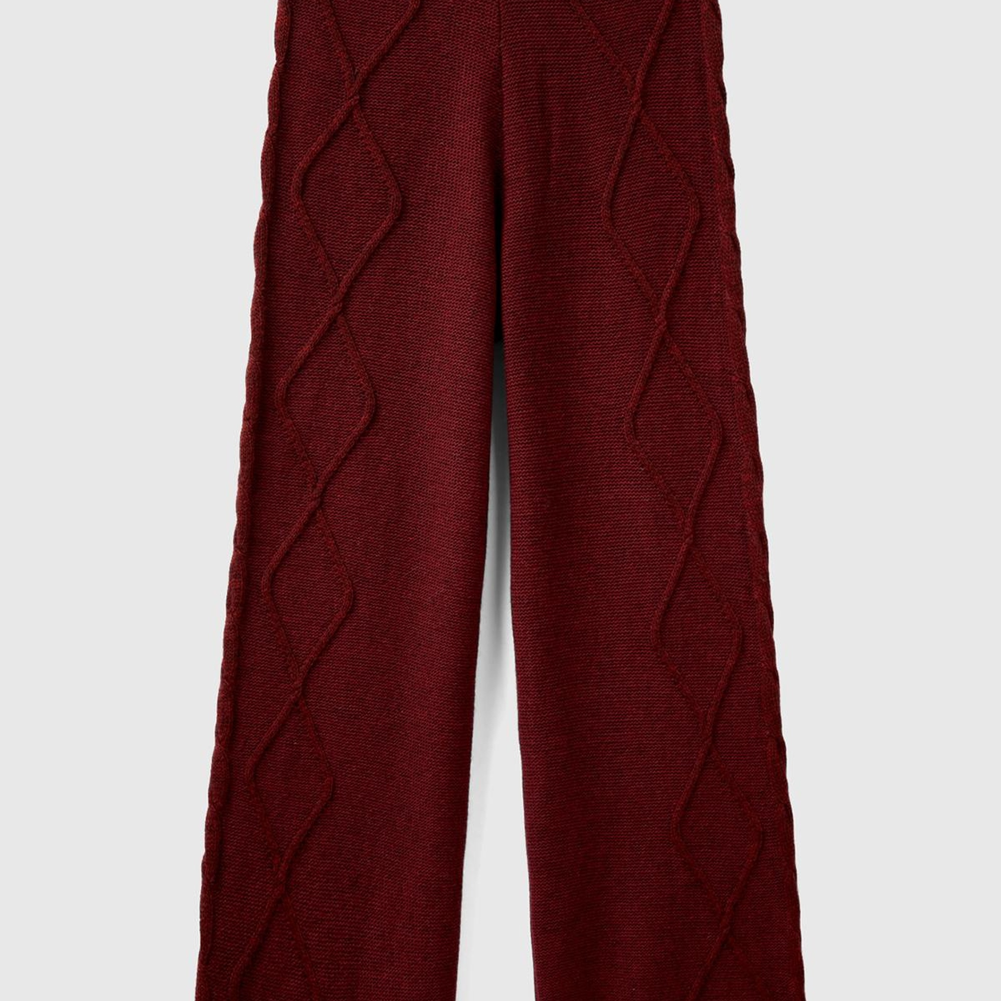 Kadın Bordo Geniş Paça Triko Pantolon