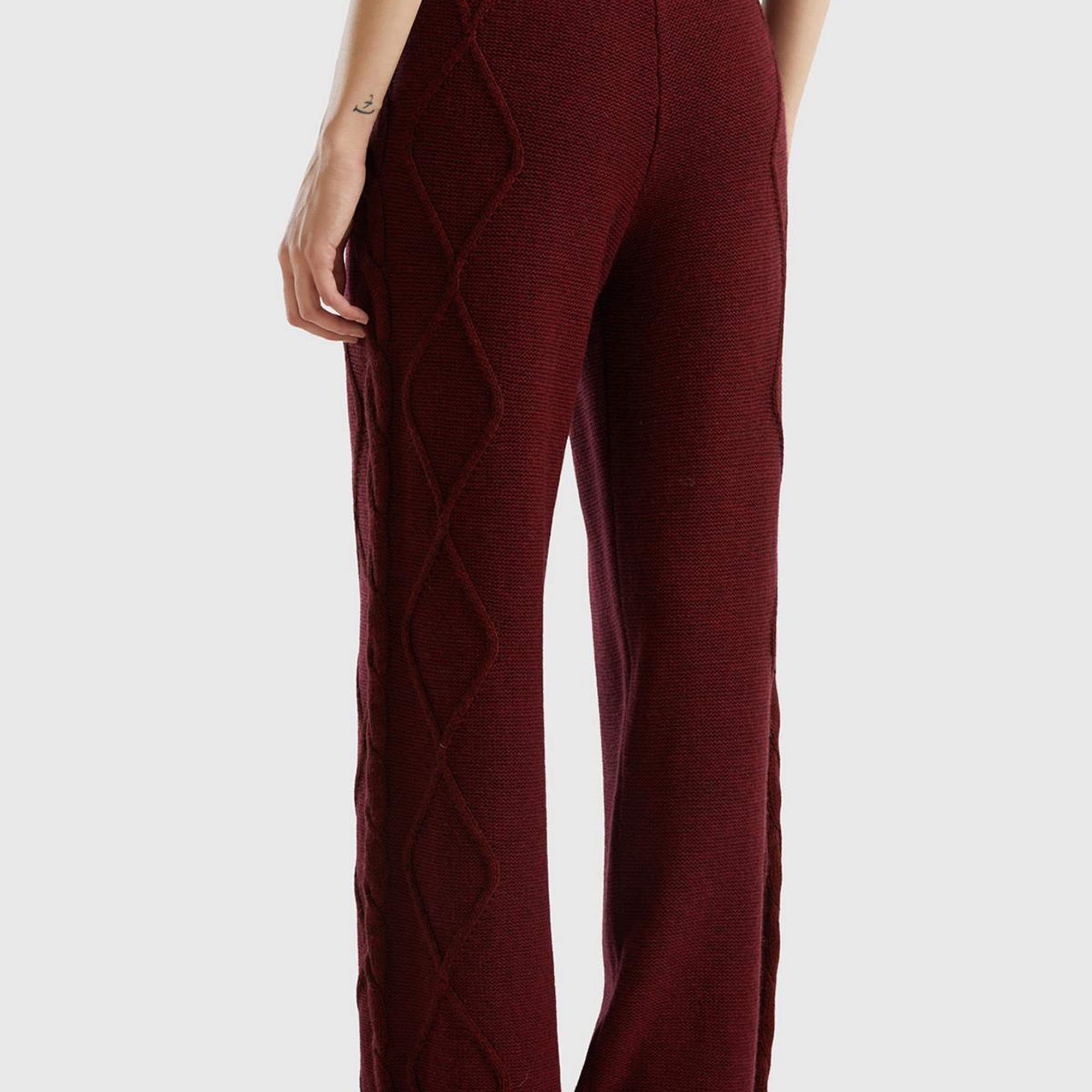 Kadın Bordo Geniş Paça Triko Pantolon