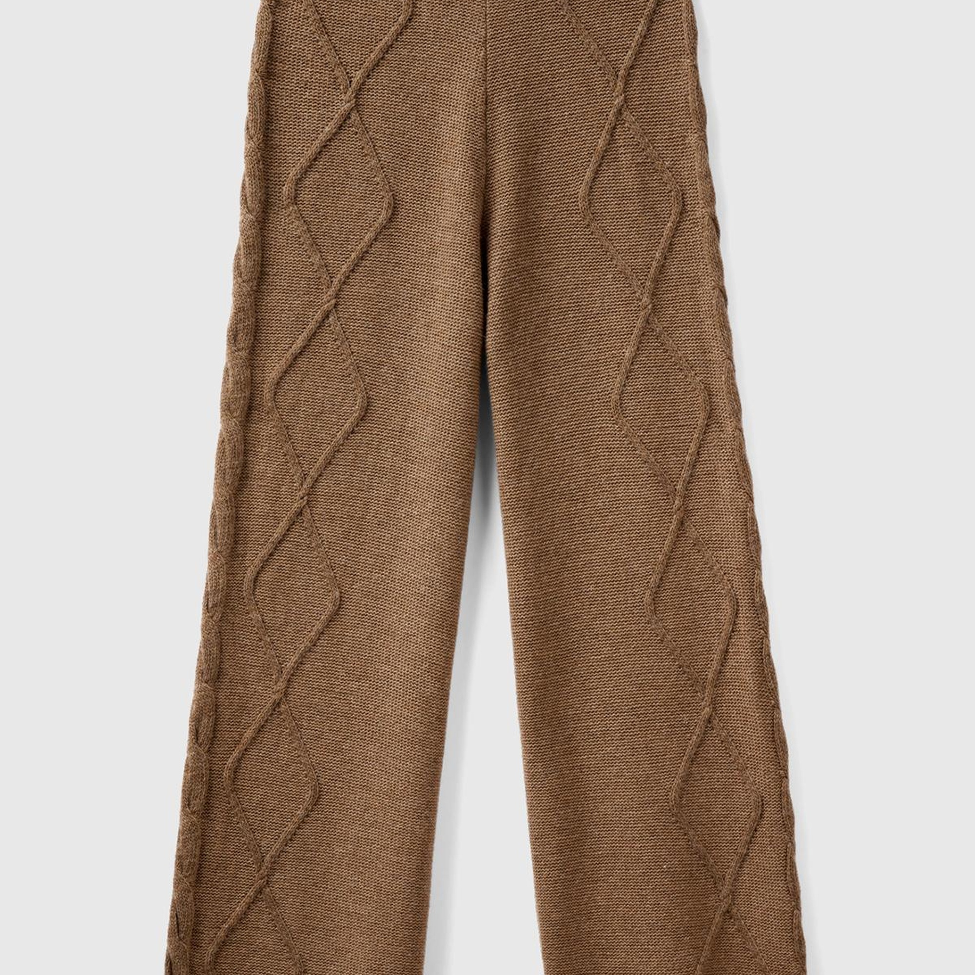 Kadın Taba Geniş Paça Triko Pantolon