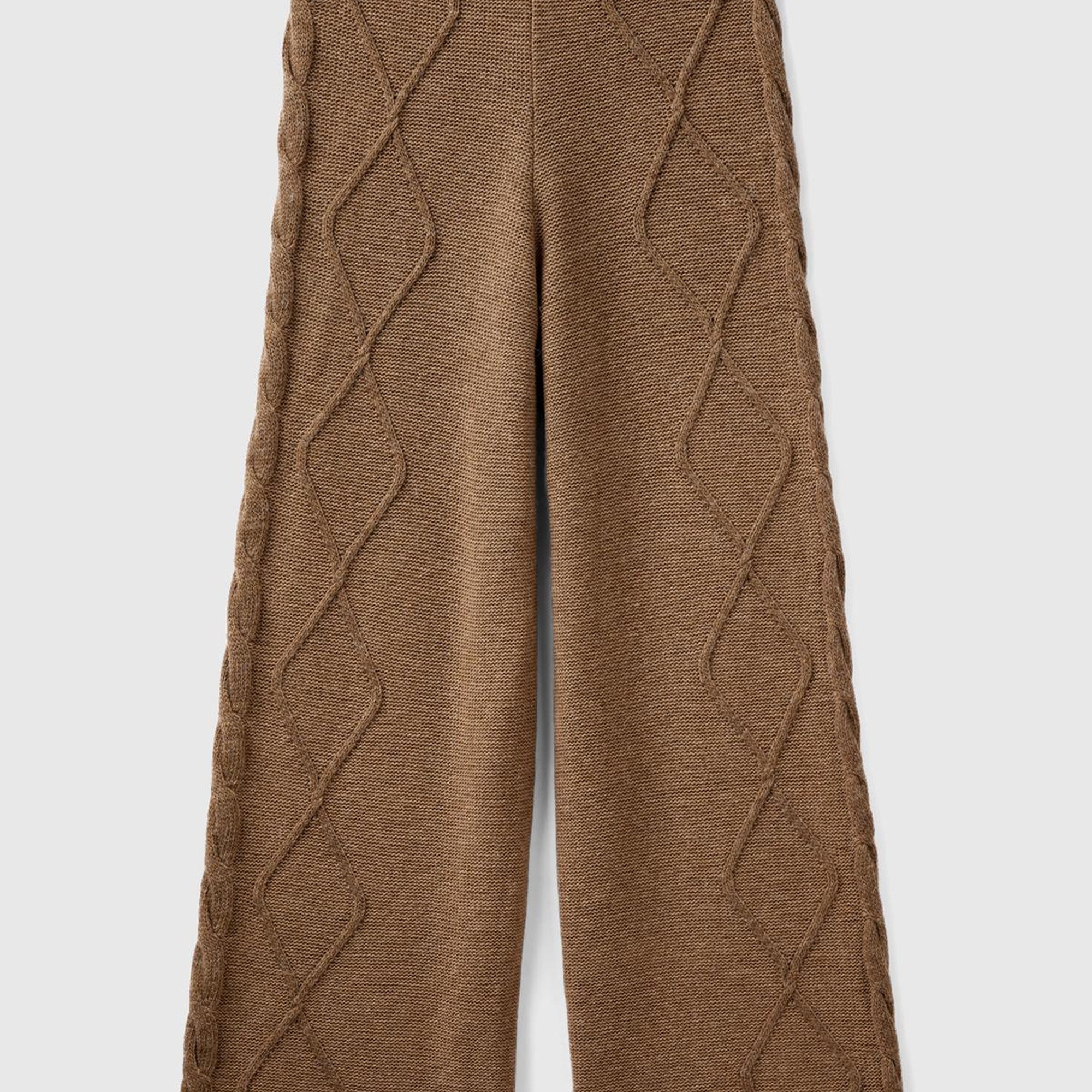 Kadın Taba Geniş Paça Triko Pantolon