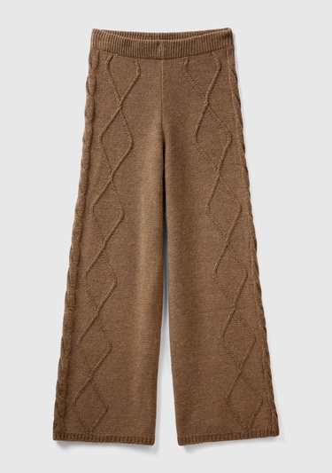  Kadın Taba Geniş Paça Triko Pantolon