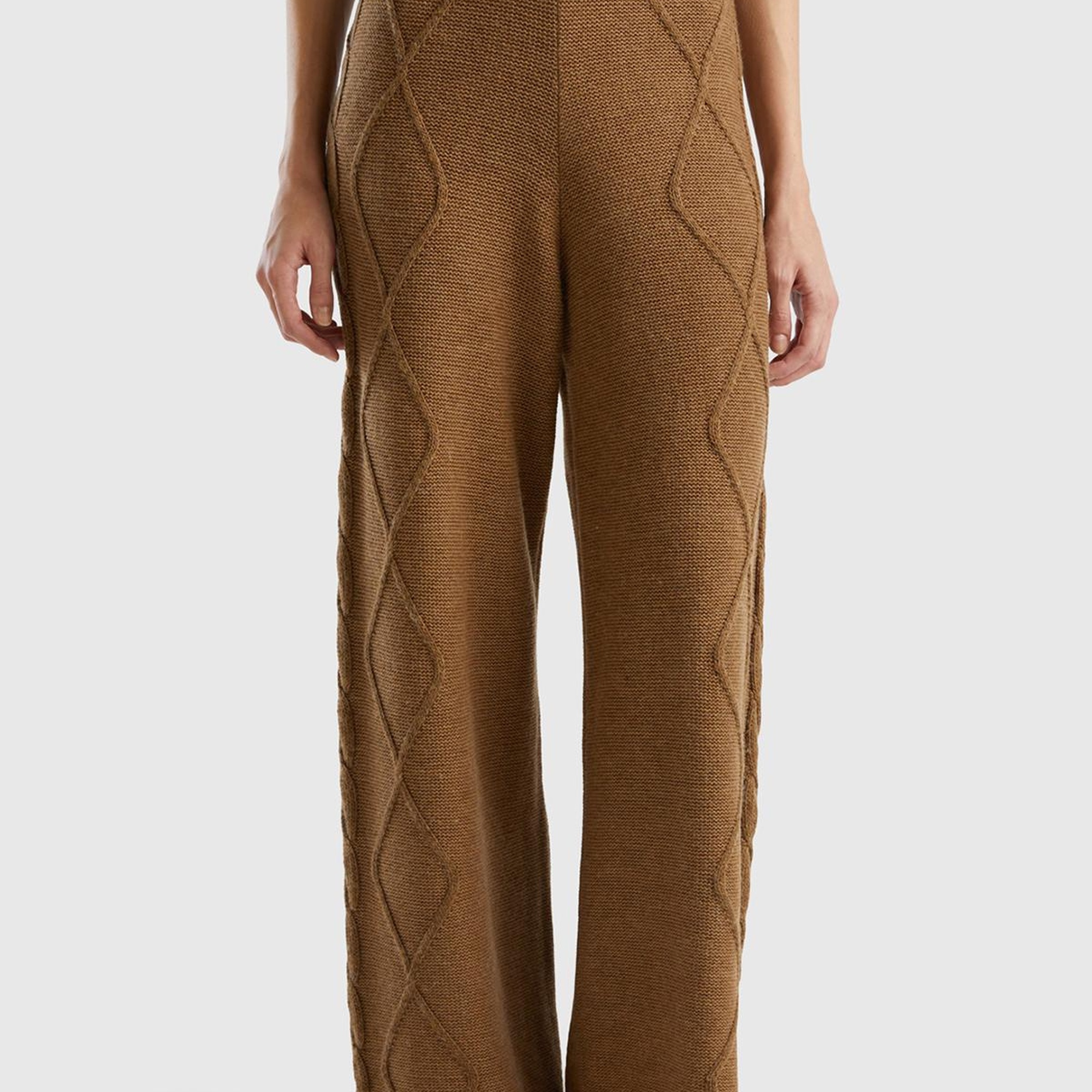 Kadın Taba Geniş Paça Triko Pantolon