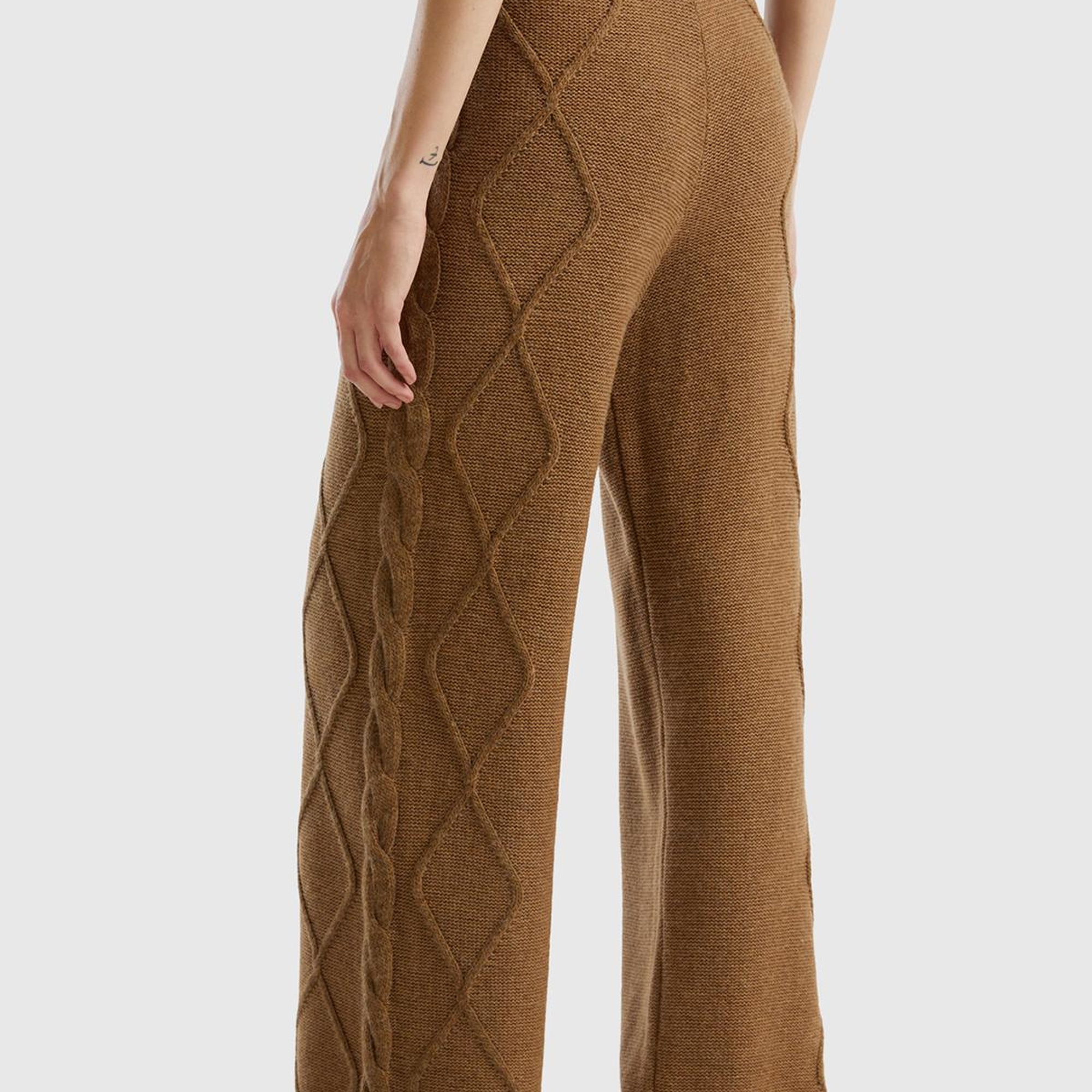 Kadın Taba Geniş Paça Triko Pantolon