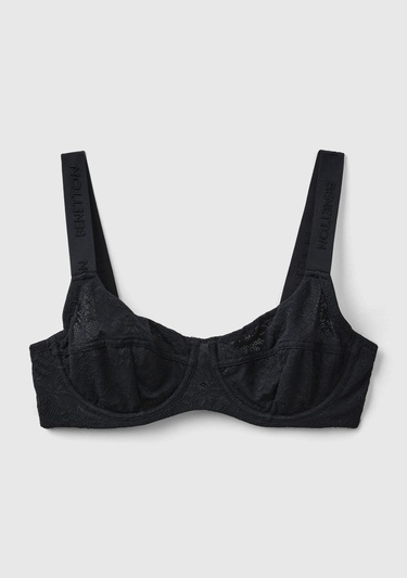  Kadın Siyah Dantelli Balkonet Sütyen