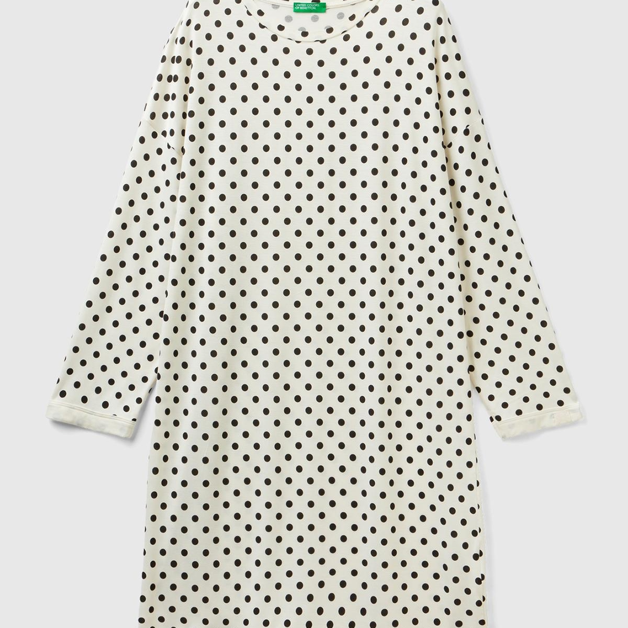 Kadın Krem Tamamı Puantiye Desenli Viskoz Karışımlı Gecelik