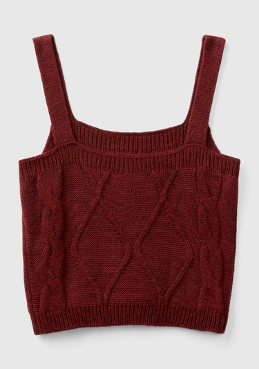  Kadın Bordo Kare Yaka Triko Bluz