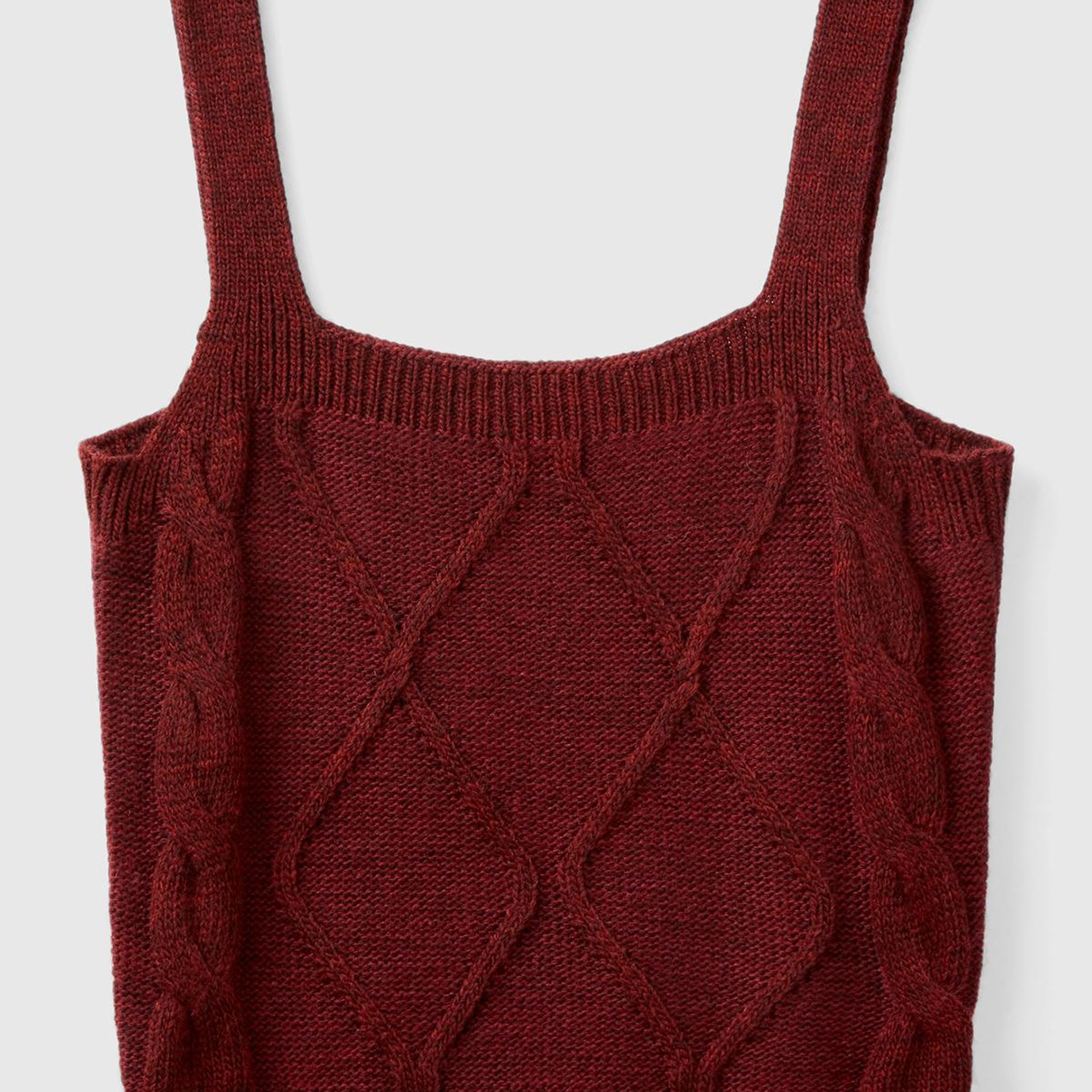 Kadın Bordo Kare Yaka Triko Bluz