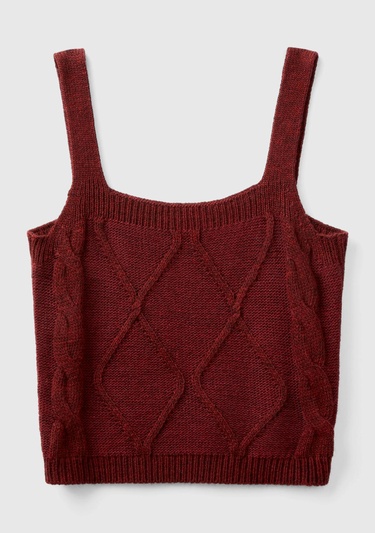  Kadın Bordo Kare Yaka Triko Bluz