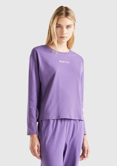  Kadın Mor Slogan Baskılı T-Shirt