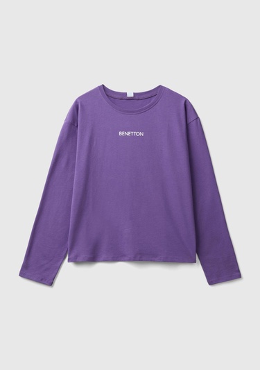  Kadın Mor Slogan Baskılı T-Shirt