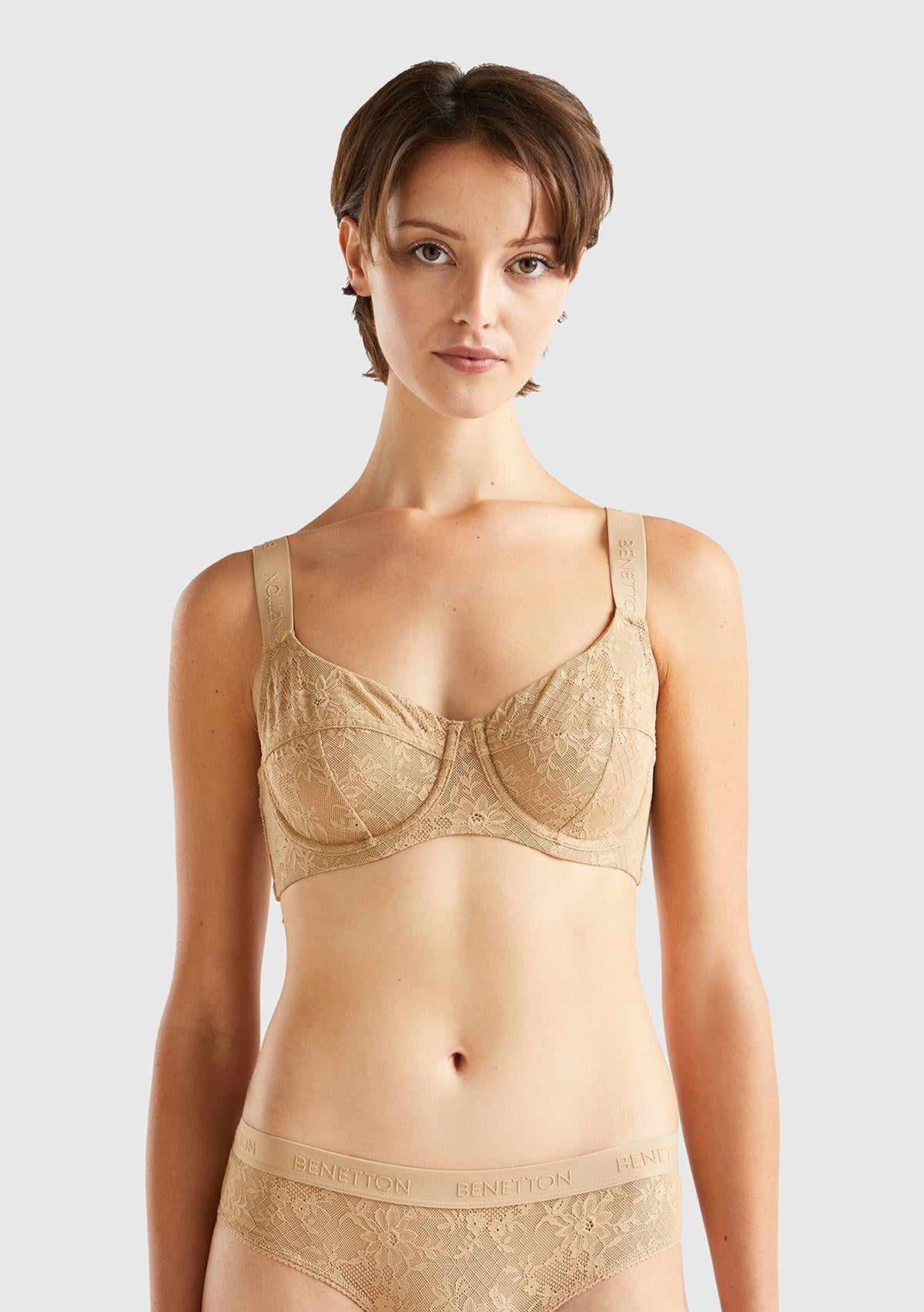  Kadın Taba Dantelli Balkonet Sütyen