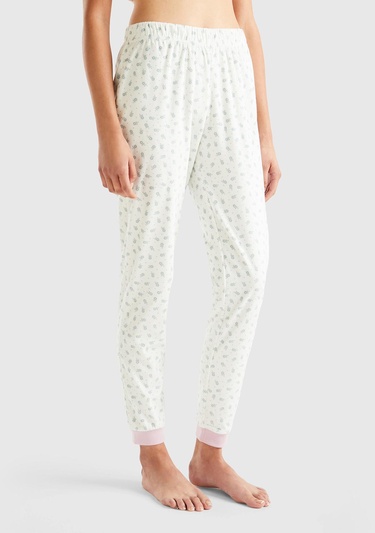  Kadın Krem Tamamı Desenli Pijama Alt