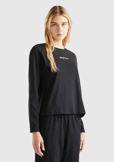  Kadın Siyah Slogan Baskılı T-Shirt