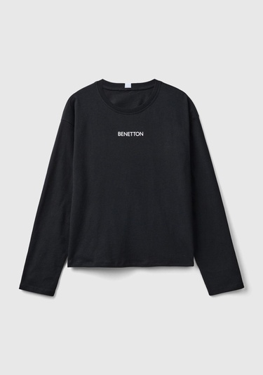  Kadın Siyah Slogan Baskılı T-Shirt