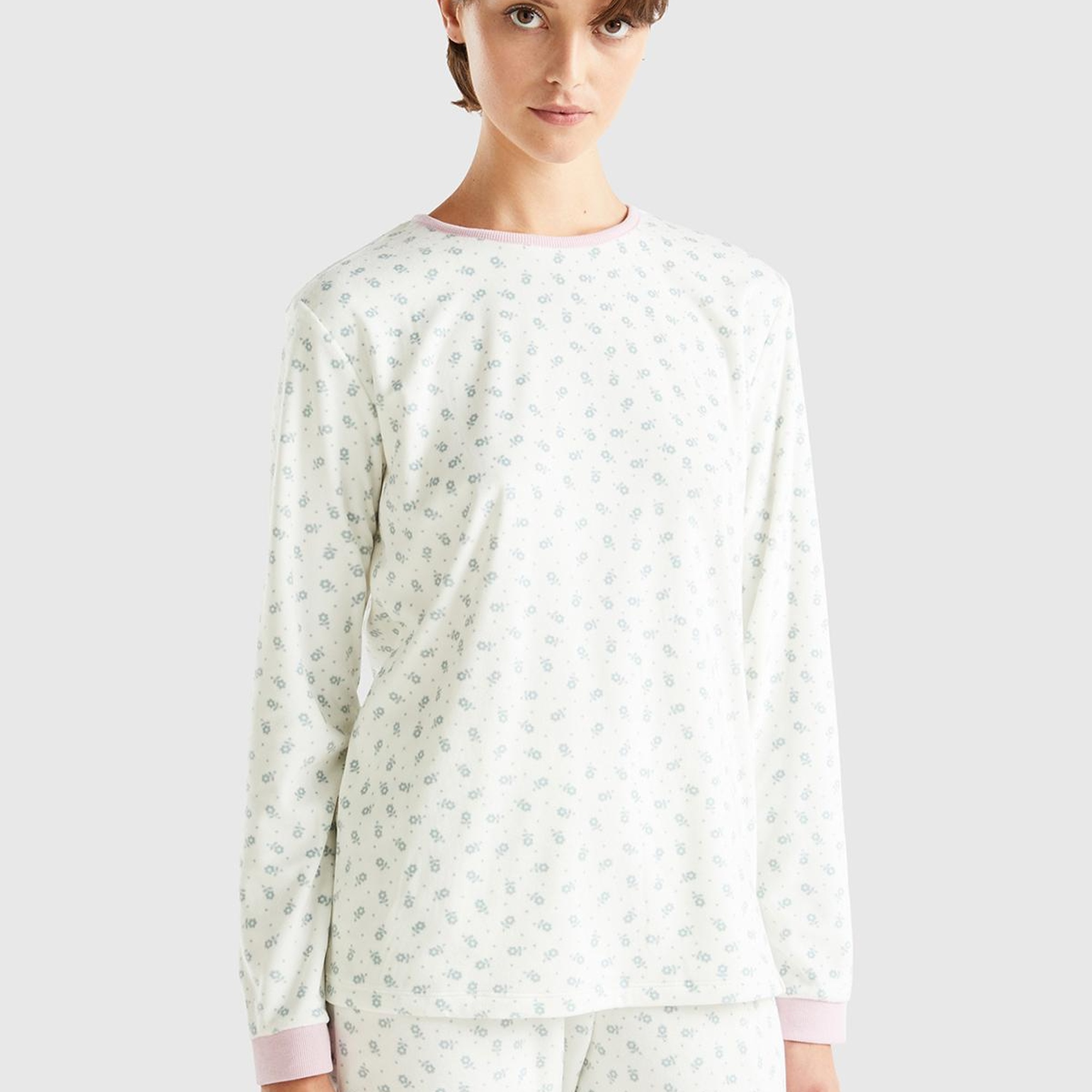 Kadın Krem Tamamı Desenli Pijama Üst