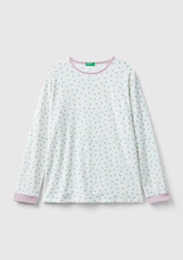  Kadın Krem Tamamı Desenli Pijama Üst