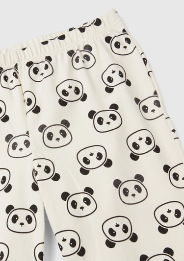  Kız Çocuk Krem Panda Desenli Pijama Takımı