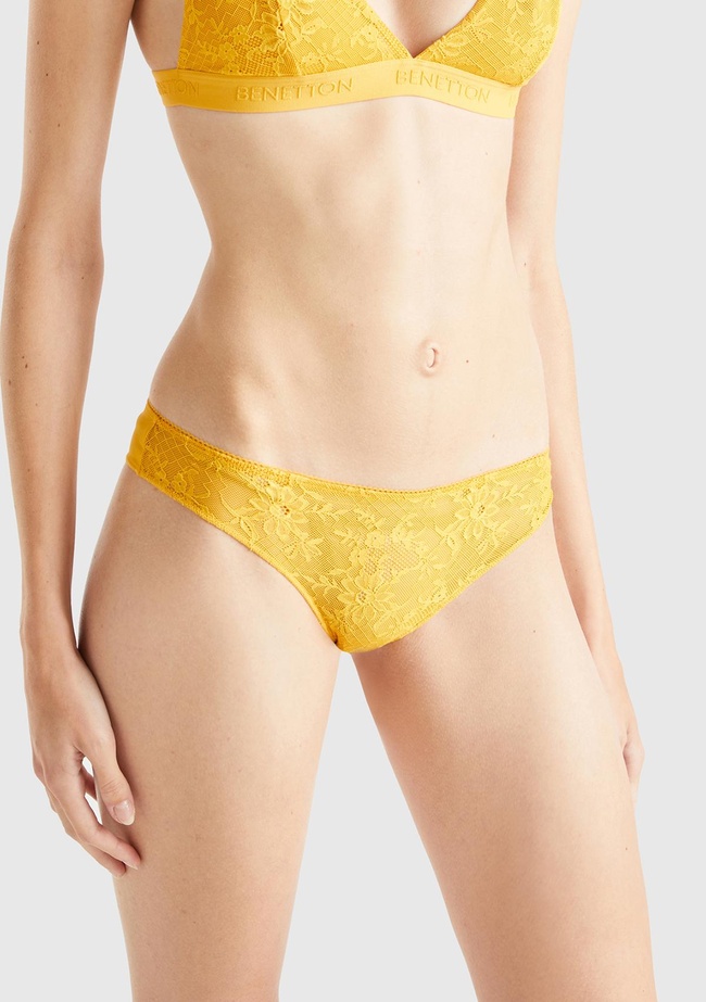  Kadın Hardal Dantelli Brazilian Külot