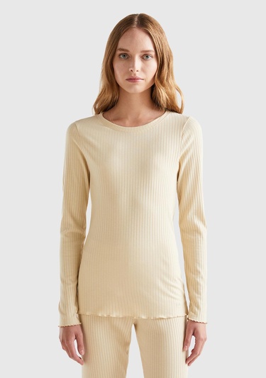  Kadın Bej Logo Detaylı T-Shirt