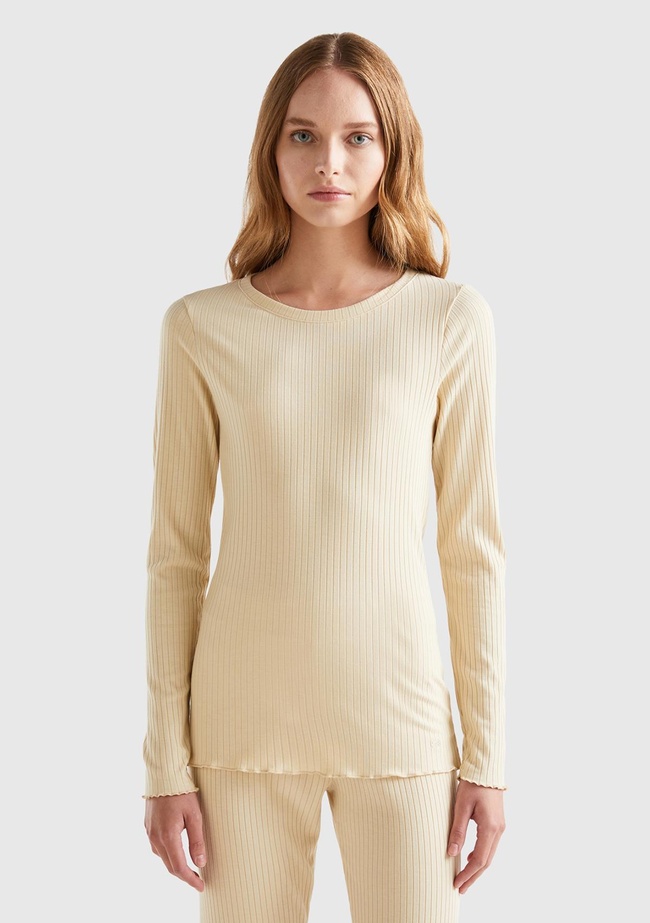  Kadın Bej Logo Detaylı T-Shirt