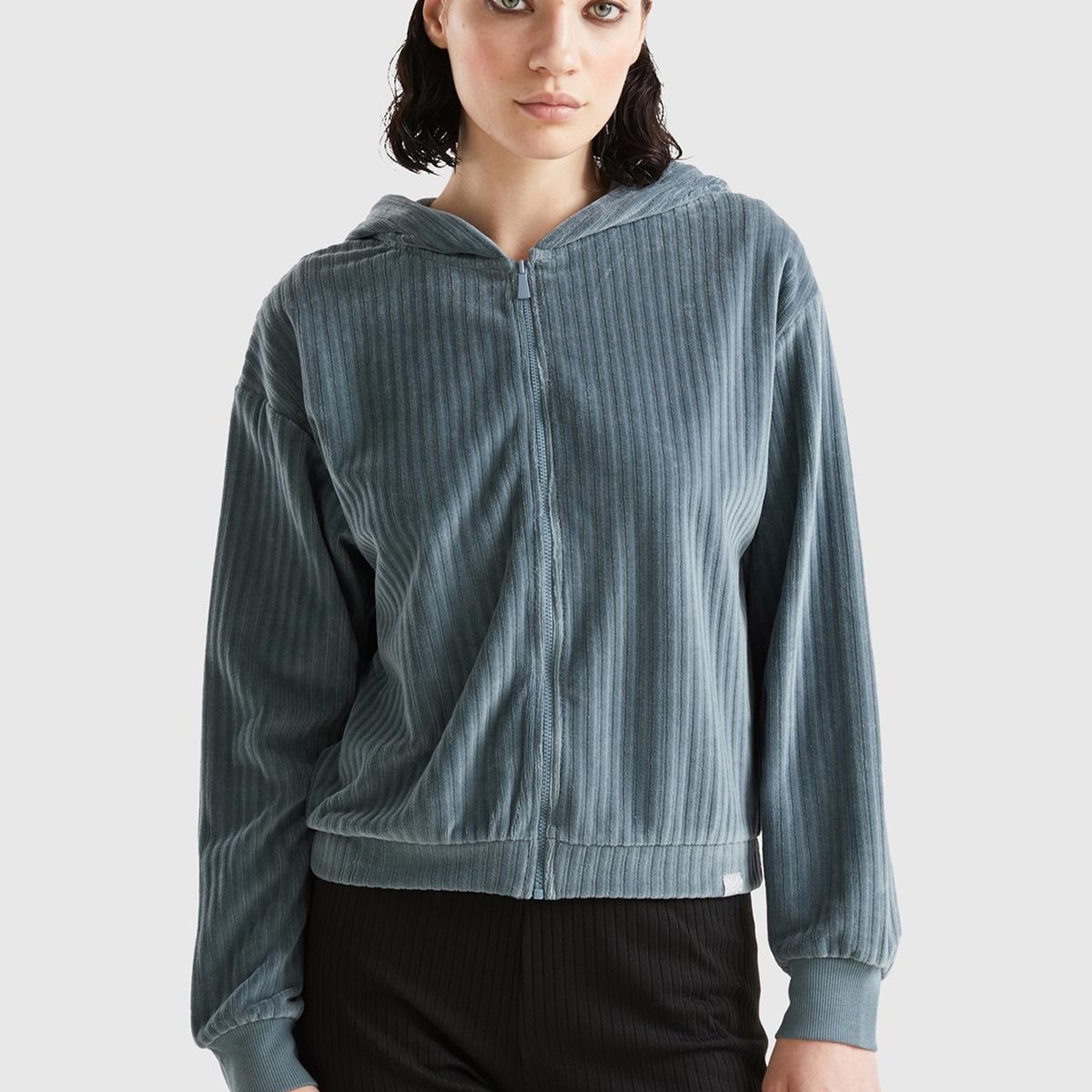 Kadın Antrasit Geniş Ribanalı Sweatshirt