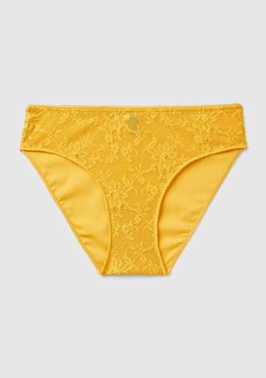  Kadın Hardal Dantelli Slip Külot