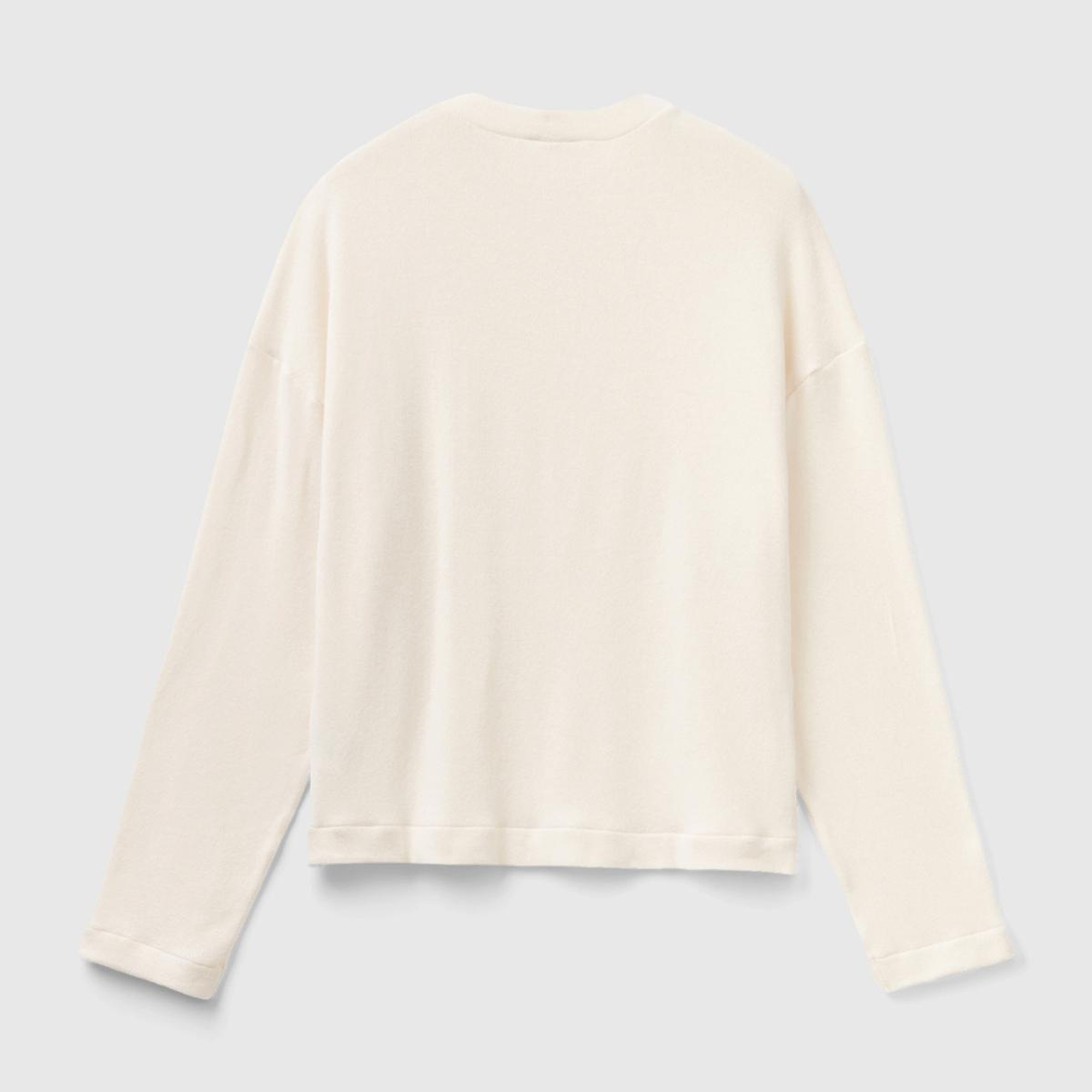 Kadın Krem Bisiklet Yaka Crop Sweatshirt
