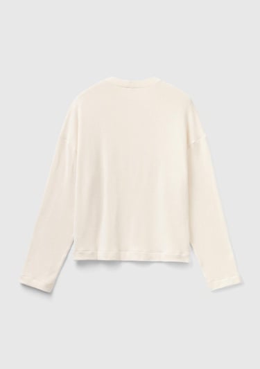  Kadın Krem Bisiklet Yaka Crop Sweatshirt