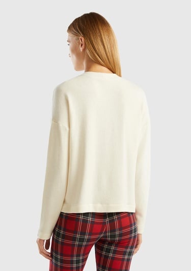  Kadın Krem Bisiklet Yaka Crop Sweatshirt