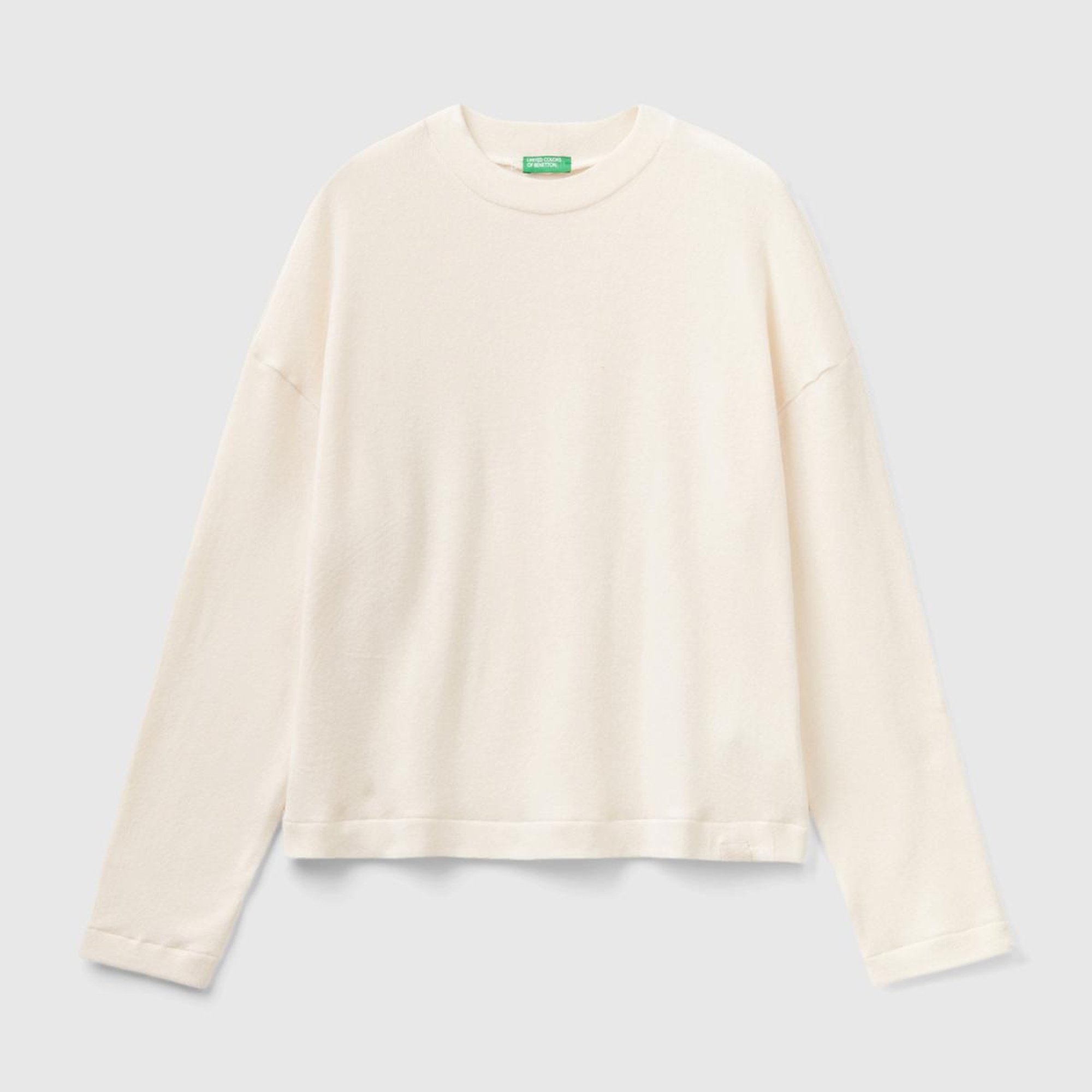Kadın Krem Bisiklet Yaka Crop Sweatshirt