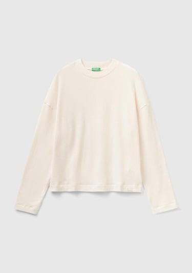  Kadın Krem Bisiklet Yaka Crop Sweatshirt