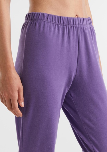  Kadın Mor Slogan Baskılı Pijama Takımı