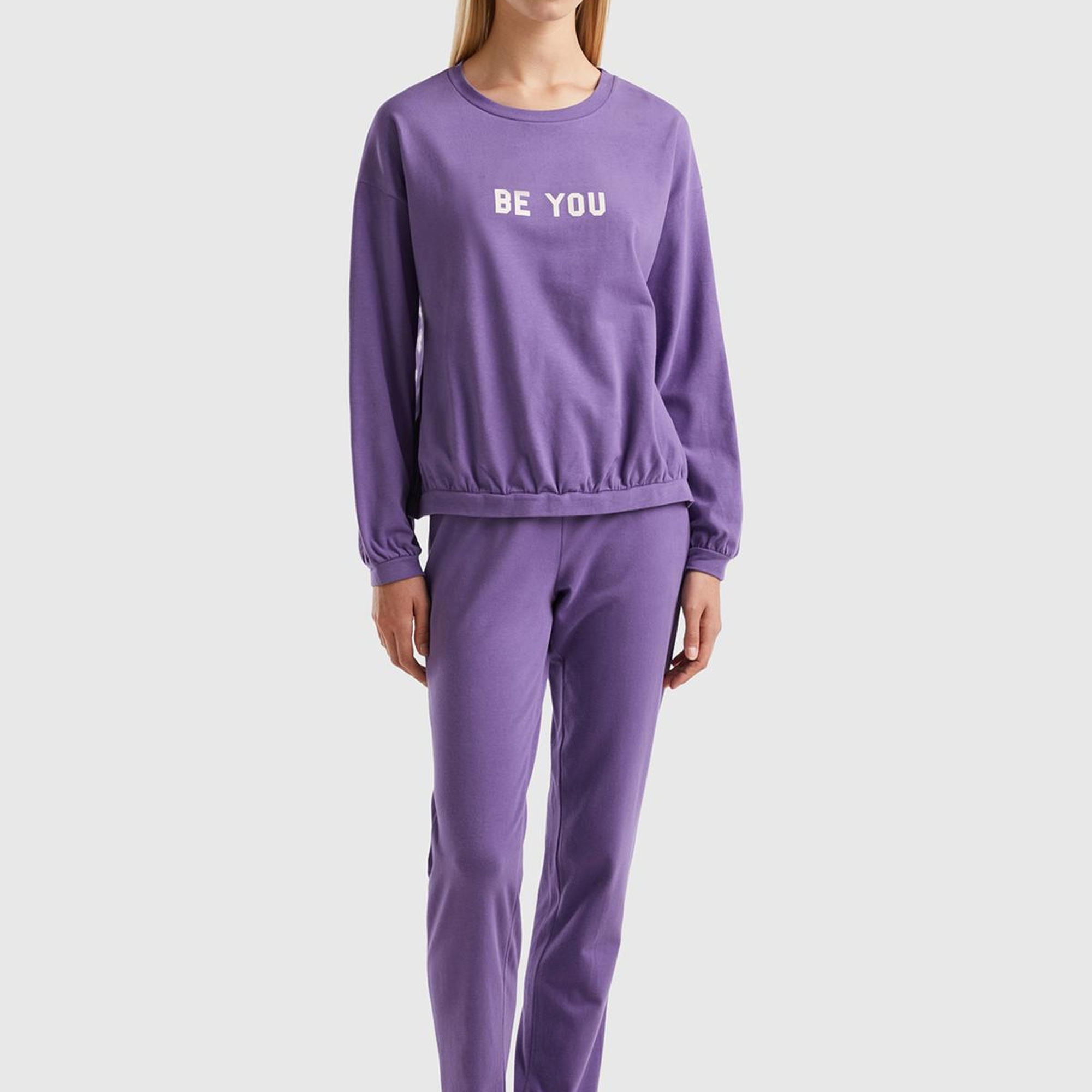 Kadın Mor Slogan Baskılı Pijama Takımı