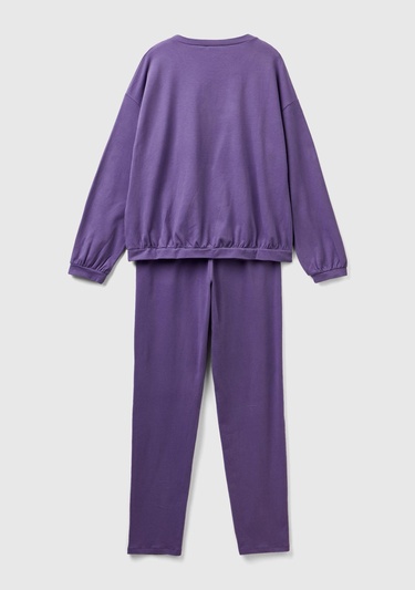  Kadın Mor Slogan Baskılı Pijama Takımı