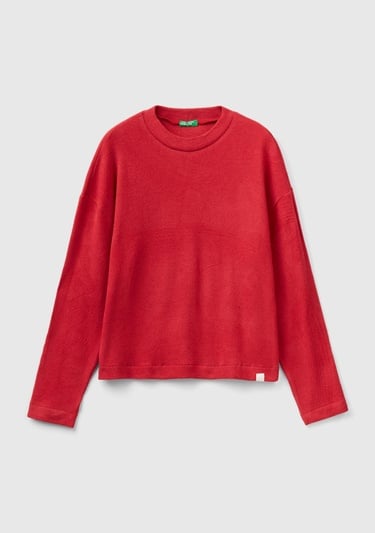  Kadın Kırmızı Bisiklet Yaka Crop Sweatshirt