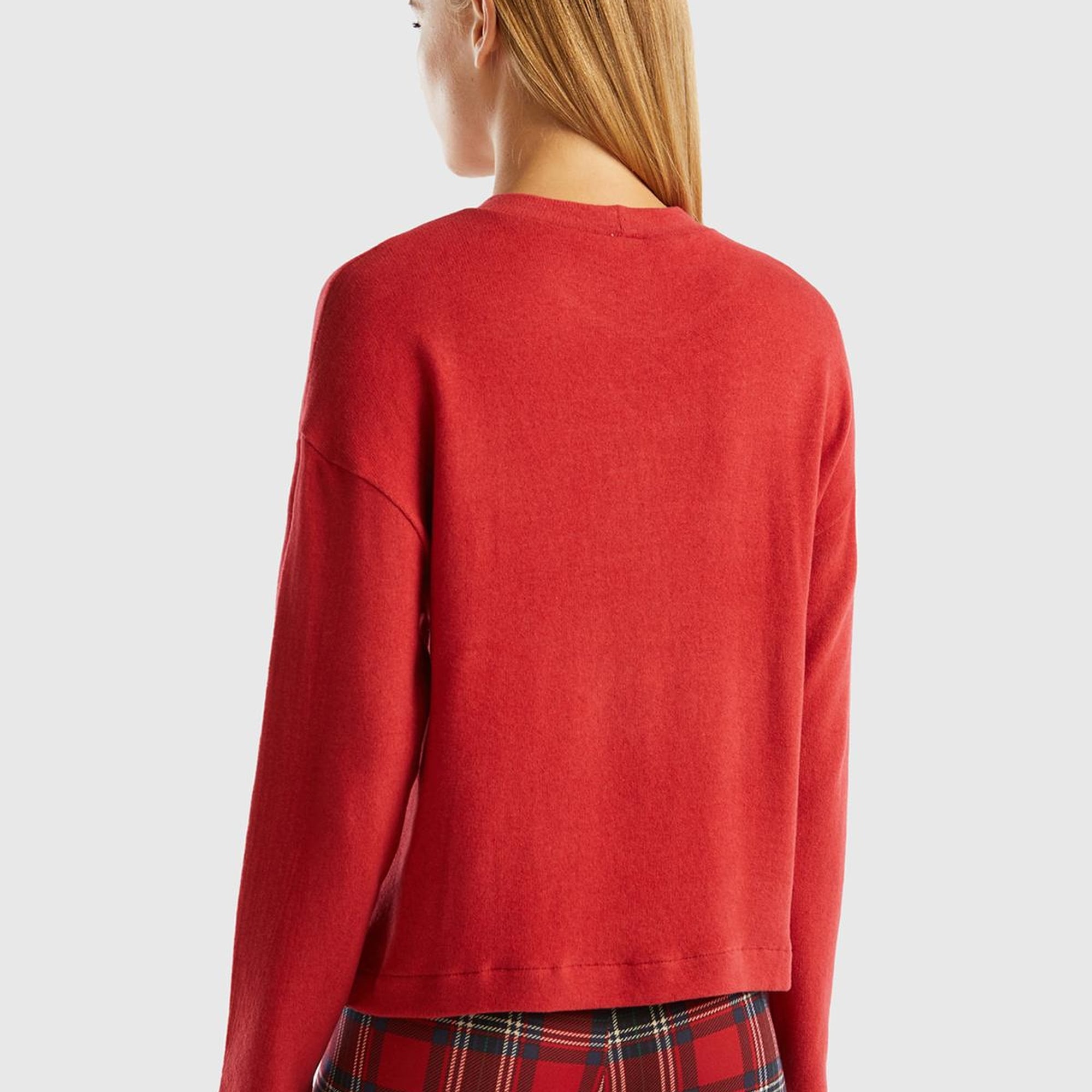 Kadın Kırmızı Bisiklet Yaka Crop Sweatshirt