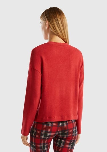  Kadın Kırmızı Bisiklet Yaka Crop Sweatshirt