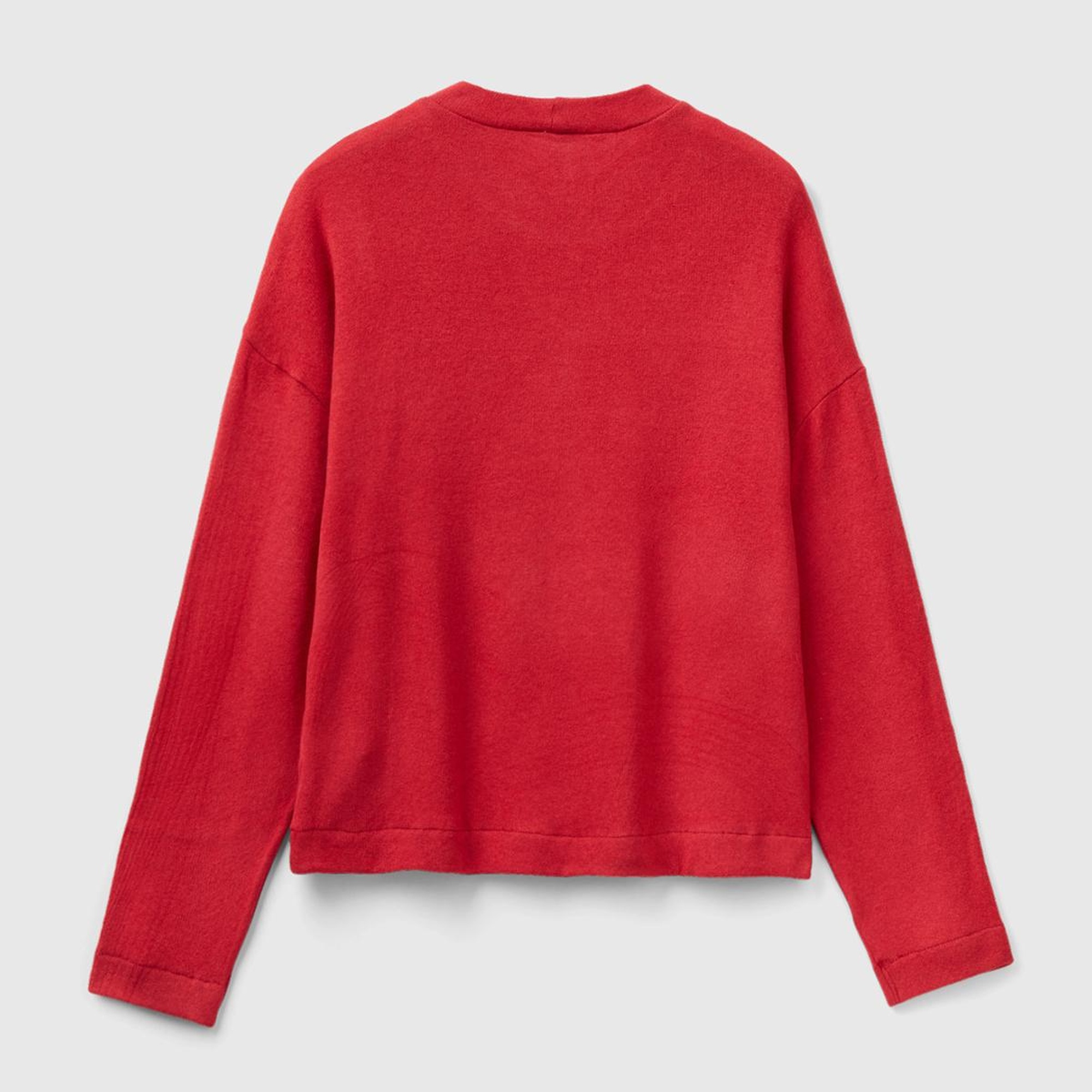 Kadın Kırmızı Bisiklet Yaka Crop Sweatshirt