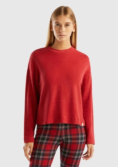  Kadın Kırmızı Bisiklet Yaka Crop Sweatshirt