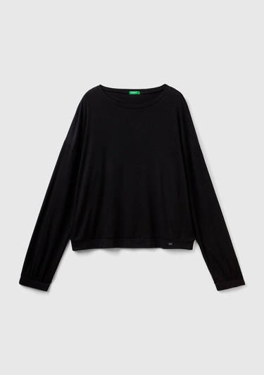  Kadın Siyah Etiket Detaylı Sweatshirt