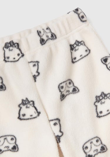  Kız Çocuk Krem Tamamı Hayvan Desenli Polar Pijama Takımı
