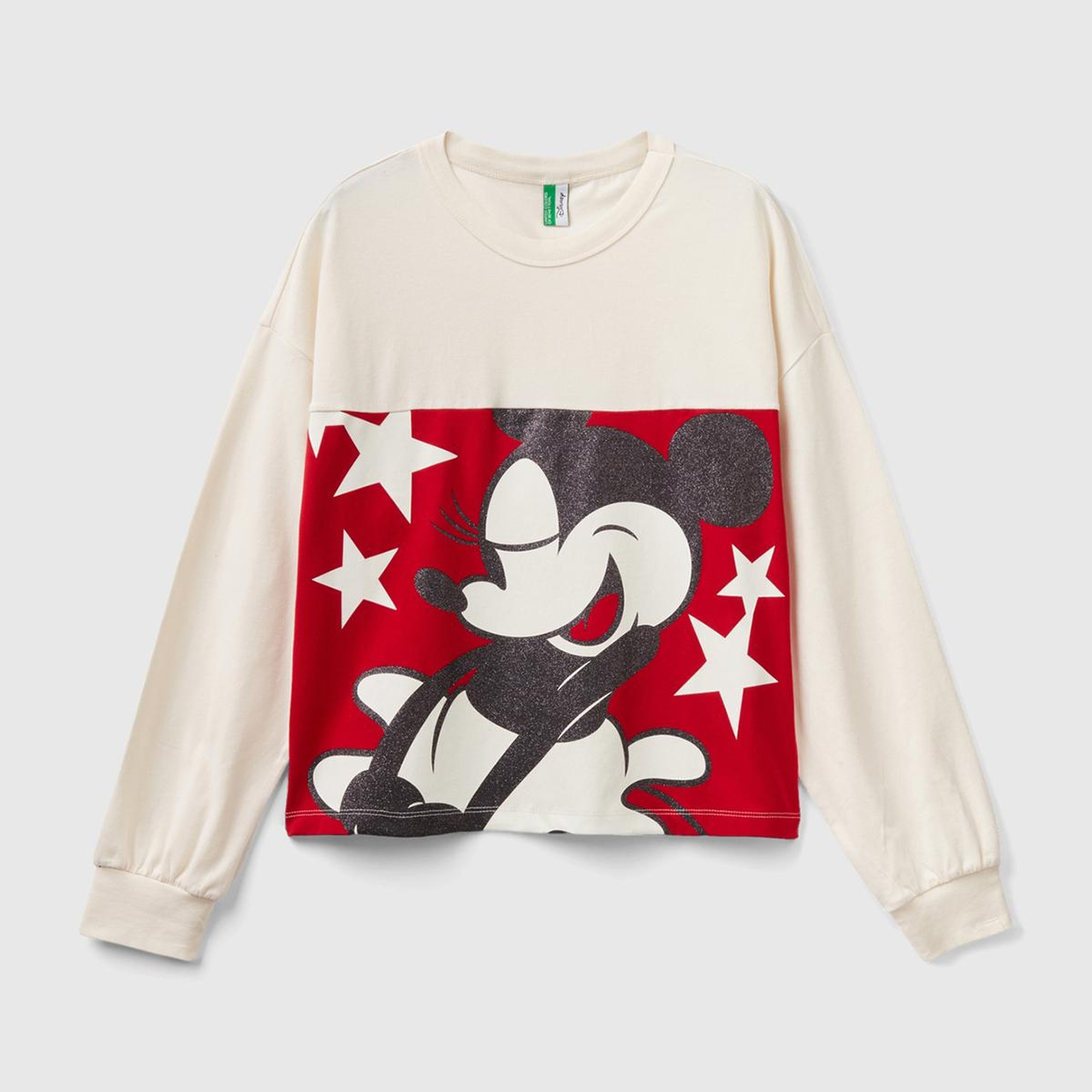 Kadın Krem Mickey Baskılı Crop Sweatshirt
