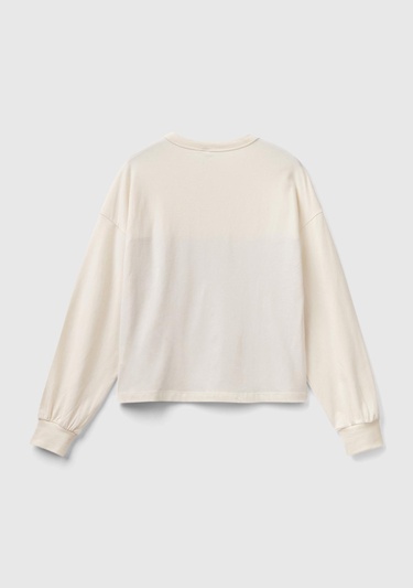  Kadın Krem Mickey Baskılı Crop Sweatshirt