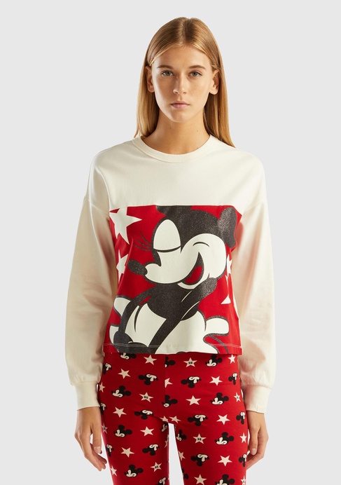  Kadın Krem Mickey Baskılı Crop Sweatshirt