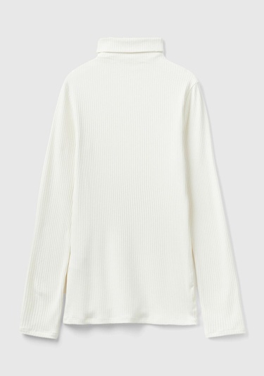  Kadın Krem Viskoz Karışımlı Balıkçı Yaka Ribanalı T-Shirt